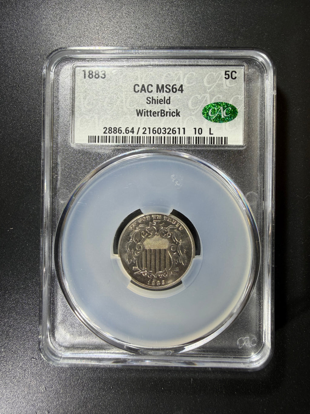 1883 Shield Nickel CAC MS64 Witterbrick