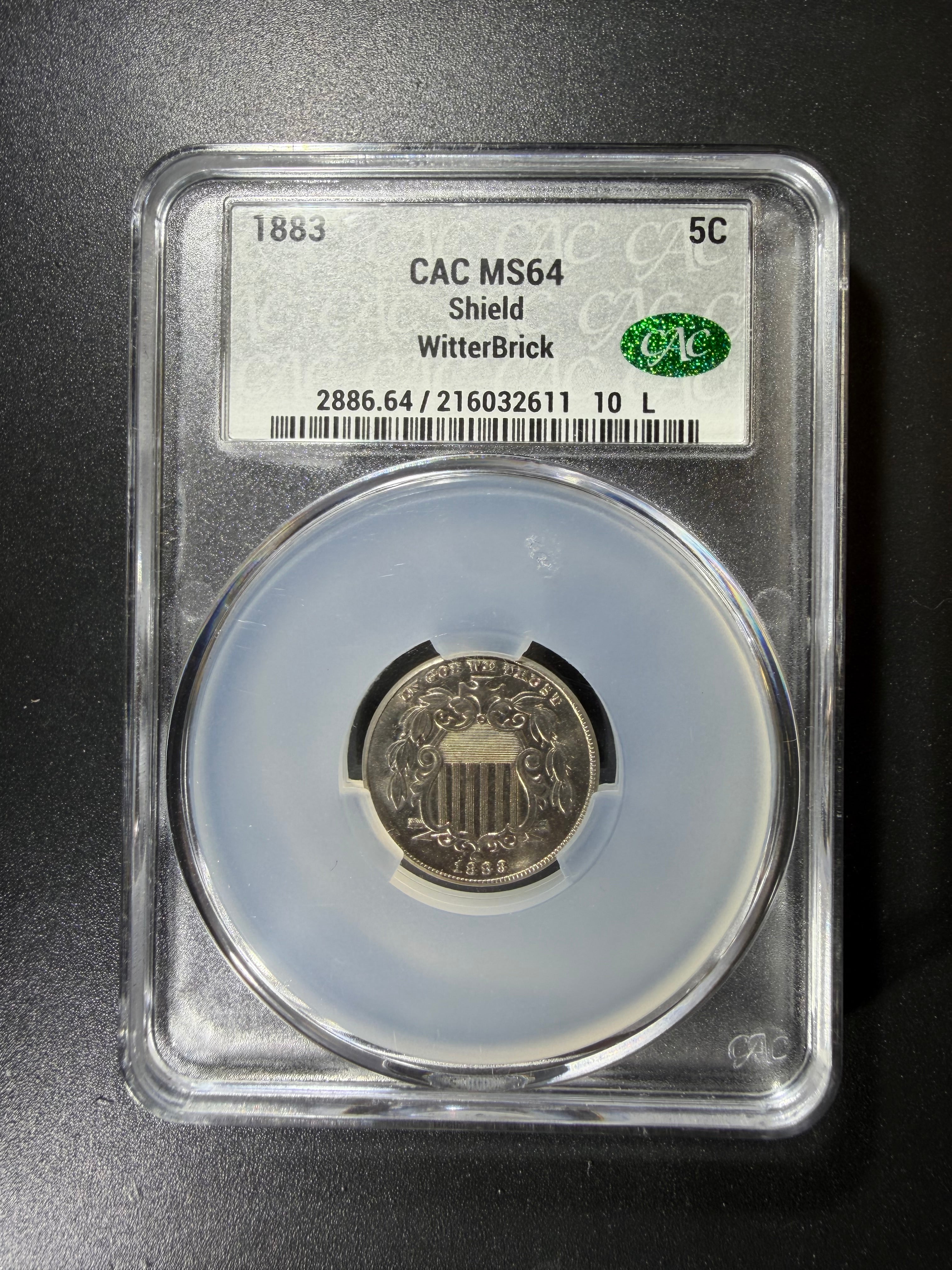 1883 Shield Nickel CAC MS64 Witterbrick